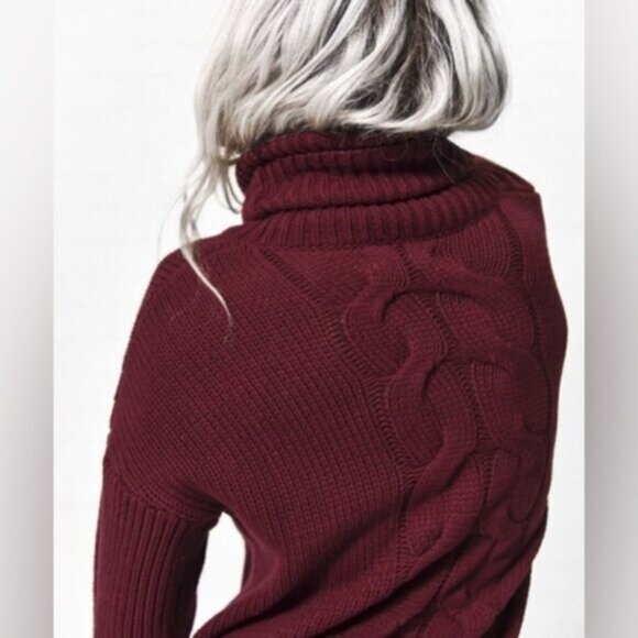 REVOLVE One Teaspoon Turtleneck Sweater Cable Knit Long sleeve Burgundy Size XXS - Picture 16 of 16